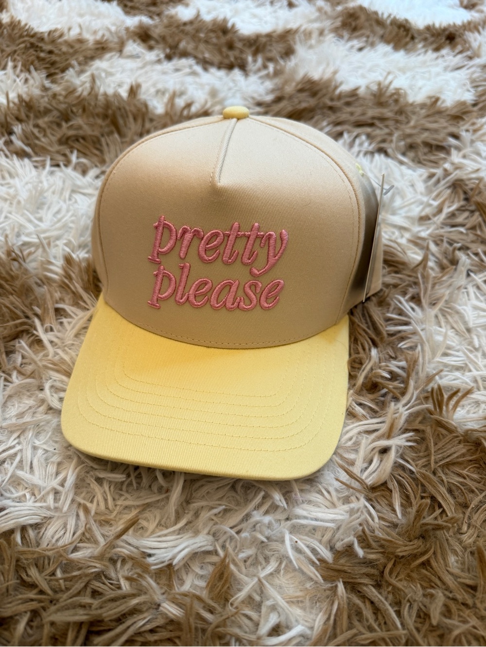 C&C California Beige Cap with Yellow Visor and Pink Embroidery
